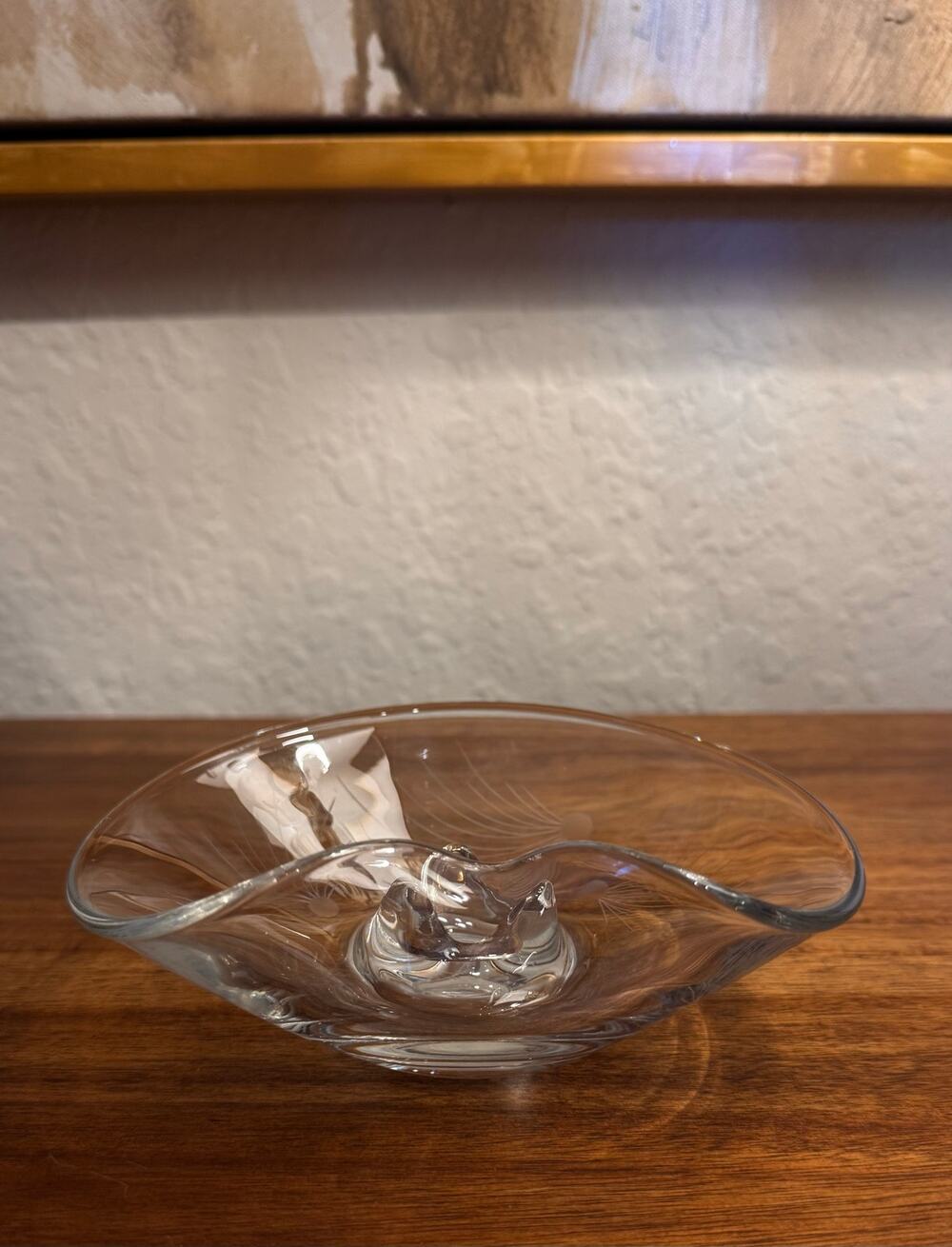 Vintage Etched Dandelion Clear Glass Chamberstick Candleholder